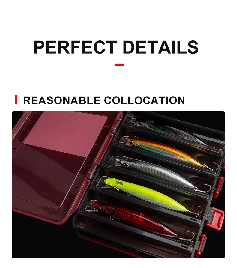 Kingdom Fishing Tackle Boxes 10, 14 Fächer, Aufbewahrungskoffer für Angelzubehör aus Kunststoff, doppelseitige, hochfeste Köderboxen – Detail 11