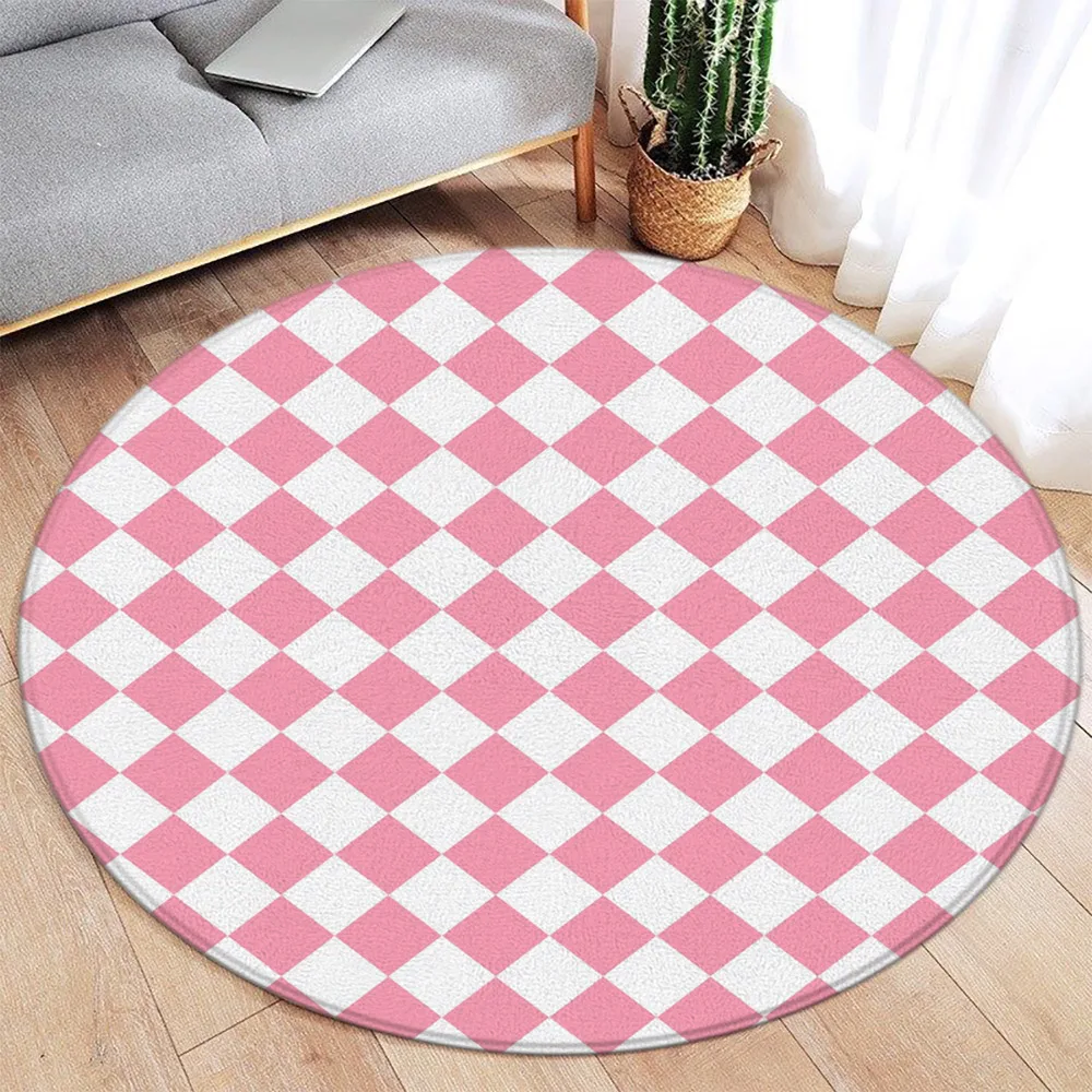 Black and White Lattice Round Carpet Modern Diamond Geometric Pattern Nordic Mats Home Living Room Bedroom Decorative Floor Rugs