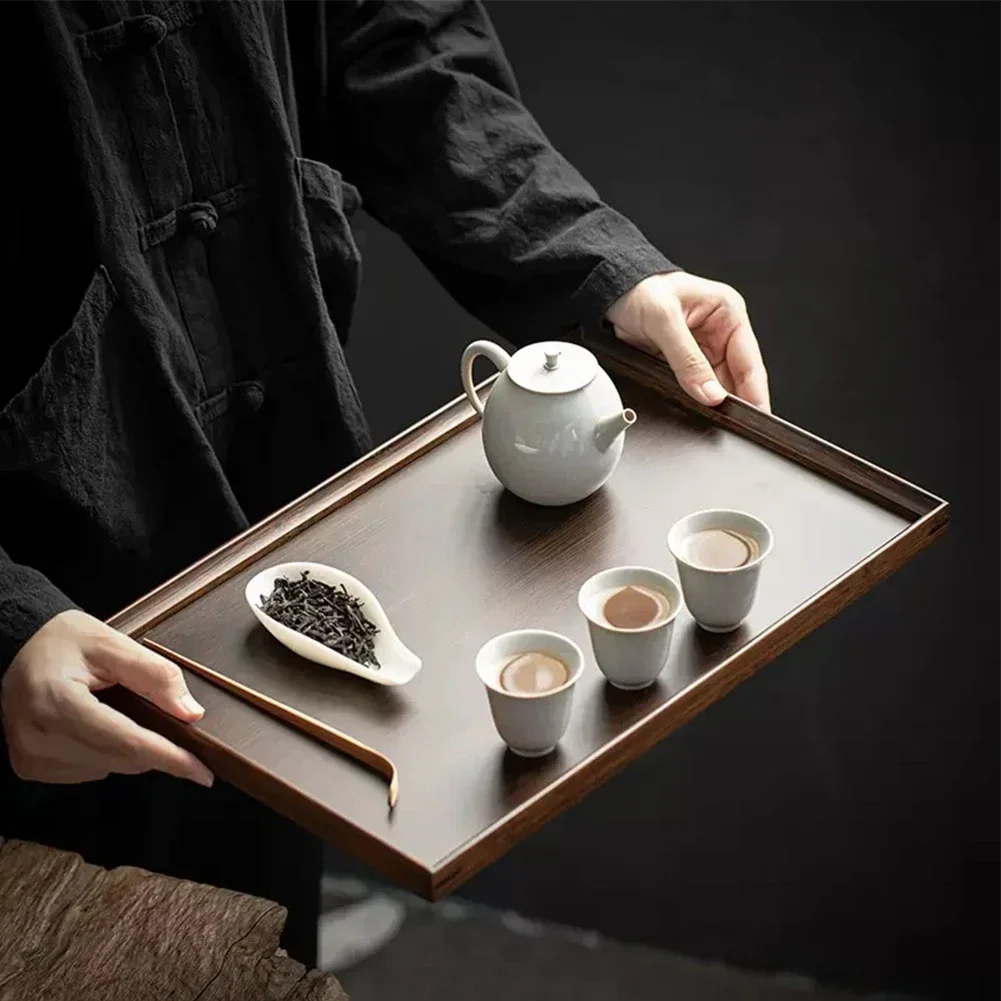 Elegant Wooden Rectangular Tea-Tray Solid Wood Tray Tea Cups Trays Stand Tray Wooden Hotel Dinner Plates Storage-Tray Tableware