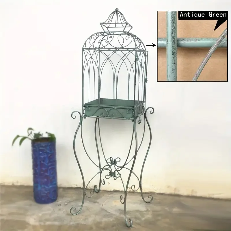 Rustic Vintage Bird Cage Plant Stand - Aesthetic Indoor & Outdoor Decor - Durable Iron Flower Stand for Charming Floral Displays