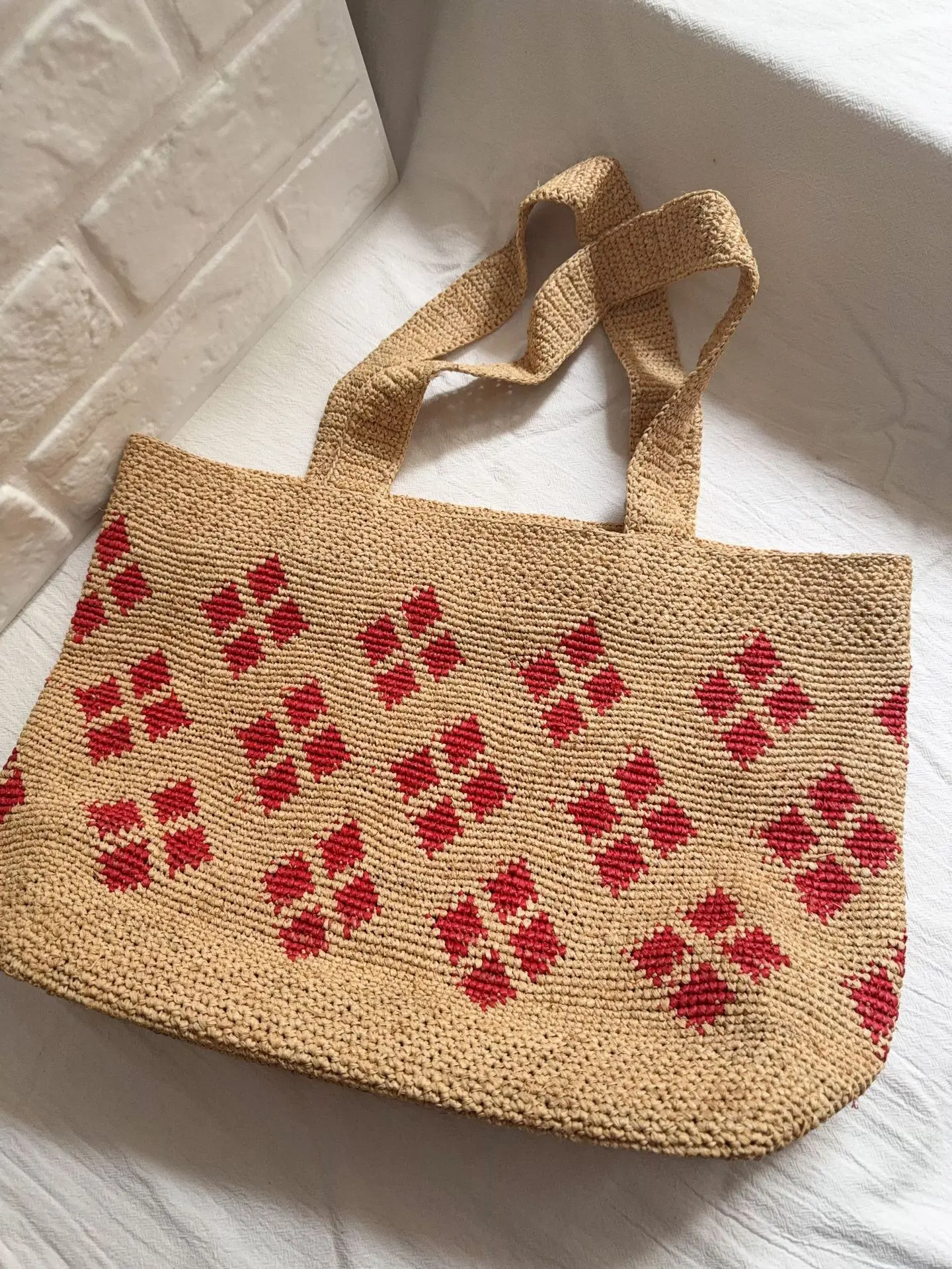 Handmade Bohemian Crochet Raffia Straw Tote Bag Multi-Color Carryall Large Capacity Summer Beach Bag