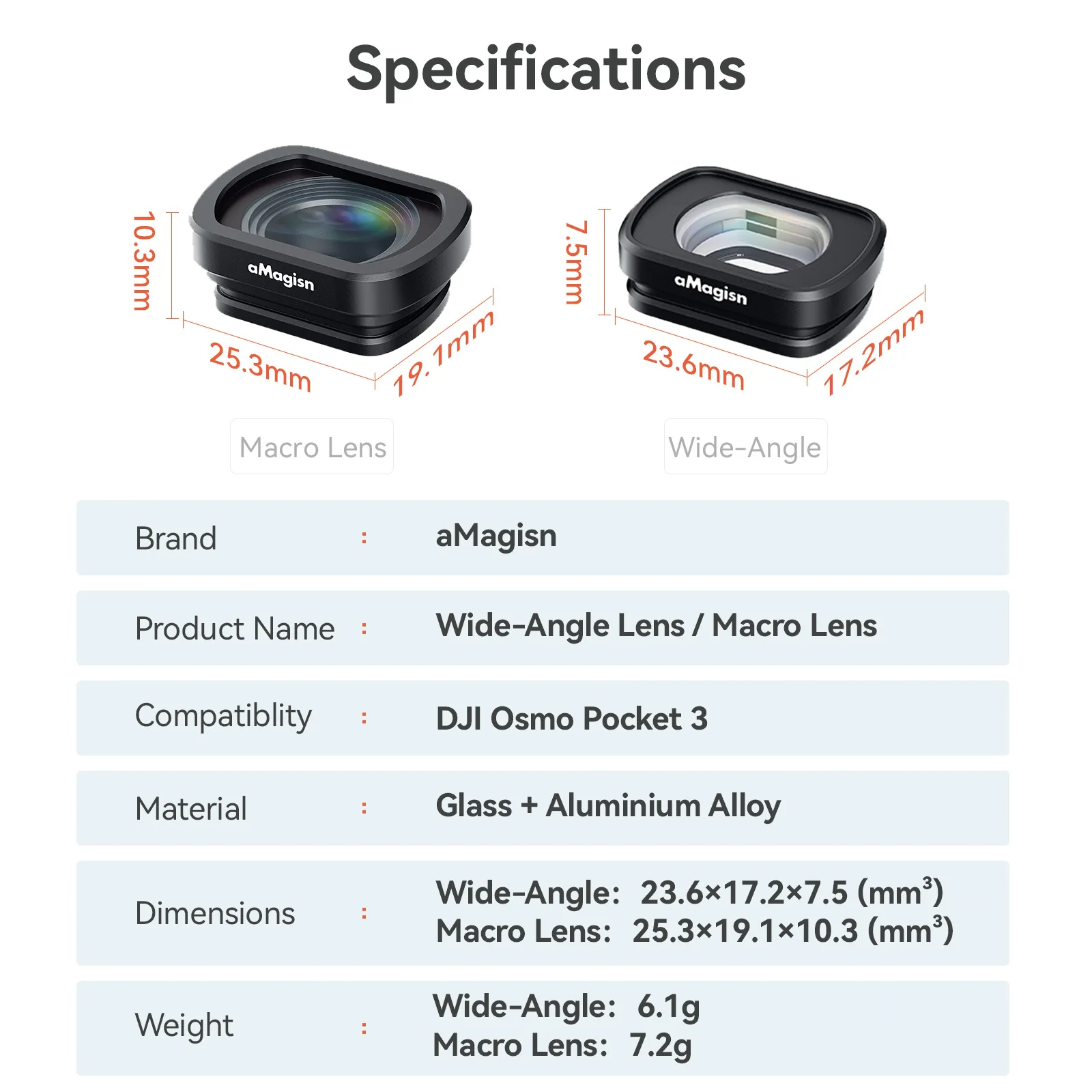 ใช้งานร่วมกับ Pocket3 Enrichment Lens/มาโครเลนส์มุมกว้างแม่เหล็กกรองอุปกรณ์เสริมและ Pocket3 Gimbal อุปกรณ์เสริมเลนส์