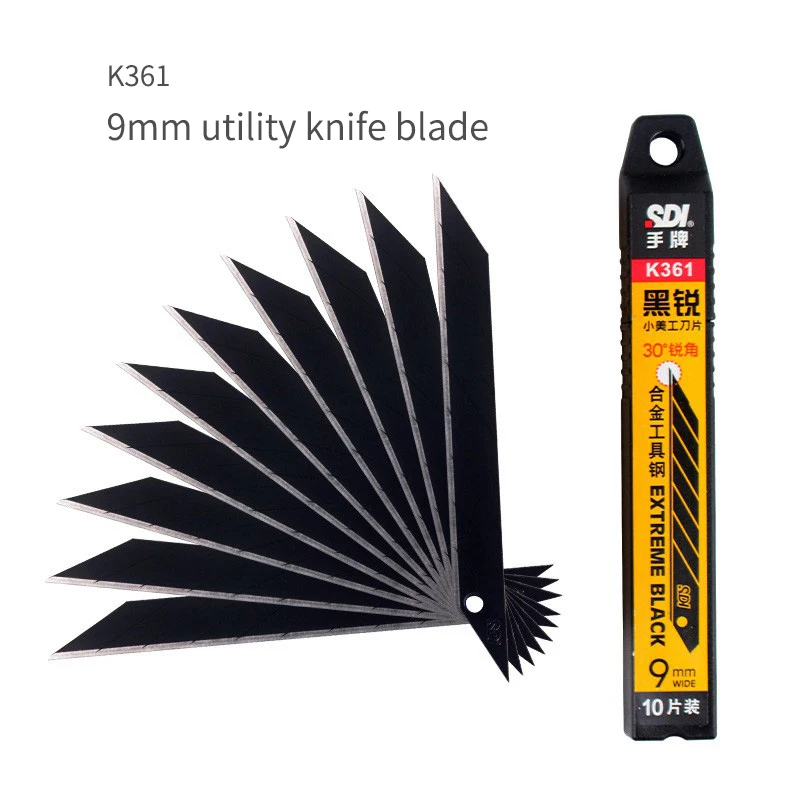 9mm Small Art Blade 30 Degree Sharp Angle Black Blade Automotive Wear-Resistant Film Engraving Blade K361/1361 Utility Knife