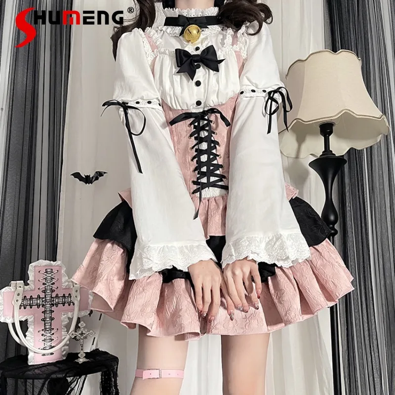 

Japanese Original Lolita Rock Bowknot New Color Jsk Suspender Dress Kawaii Clothes Women's Sleeveless Slimming Vestidos Mujer