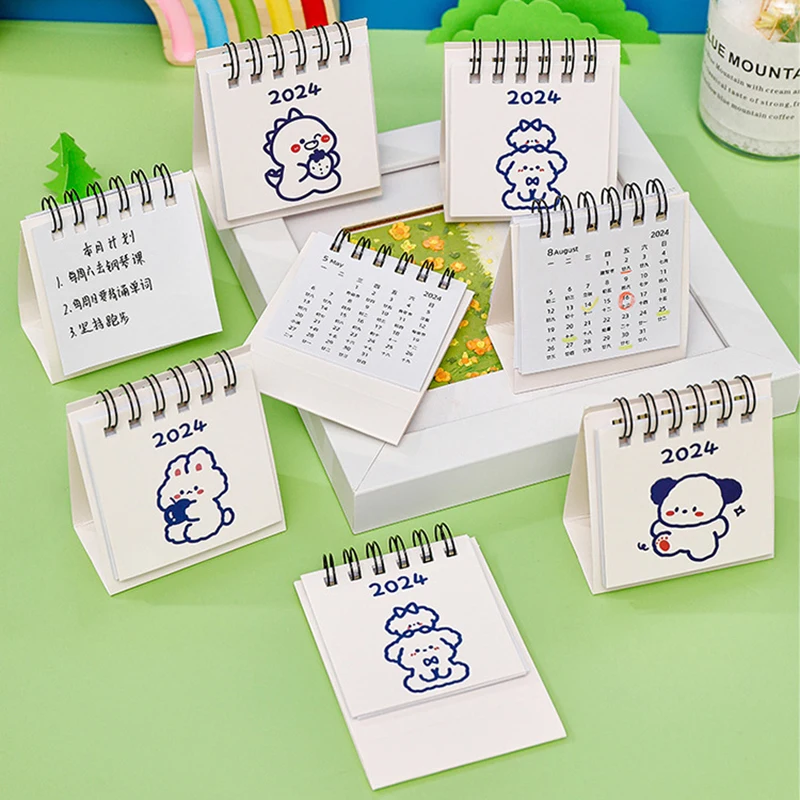 2024 Mini calendario da tavolo calendario dei cartoni animati calendario creativo piano di autopunzonatura accessori per cancelleria per studenti muslimatexam