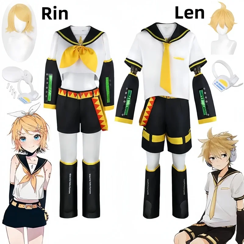 Vocaloid02 Rin Len Cosplay Costume Anime Sailor Uniform Halloween Party Yellow Wigs Christmas Comic Con Outfits Full Set