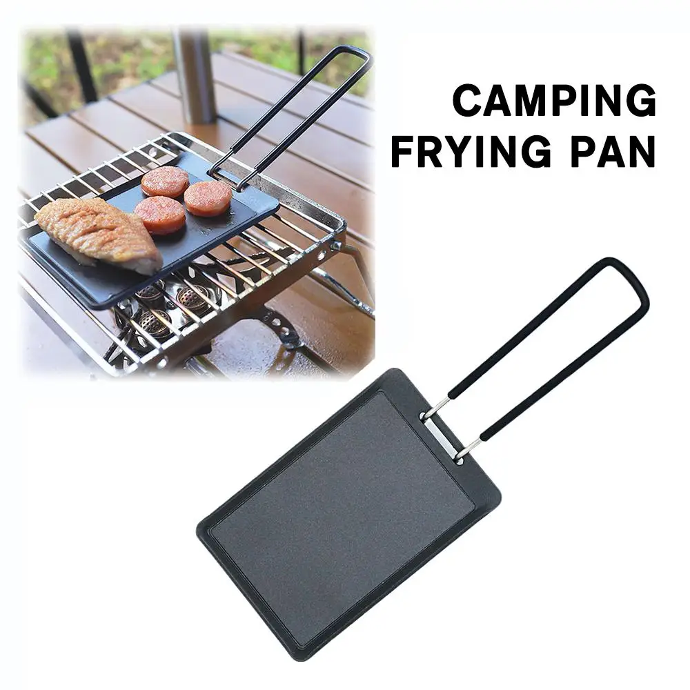 Camping Frying Pan Outdoor Rectangular Non Stick Barbecue Plate Small Iron Plate BBQ Meat Plate Camping Portable Frying Plate