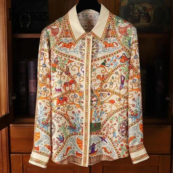 FANIECES S-3XL Vintage ผู้หญิงเสื้อฤดูใบไม้ร่วงแขนยาวหรูหราพิมพ์เสื้อลําลอง Tops Elegant Blusas Mujercamisa