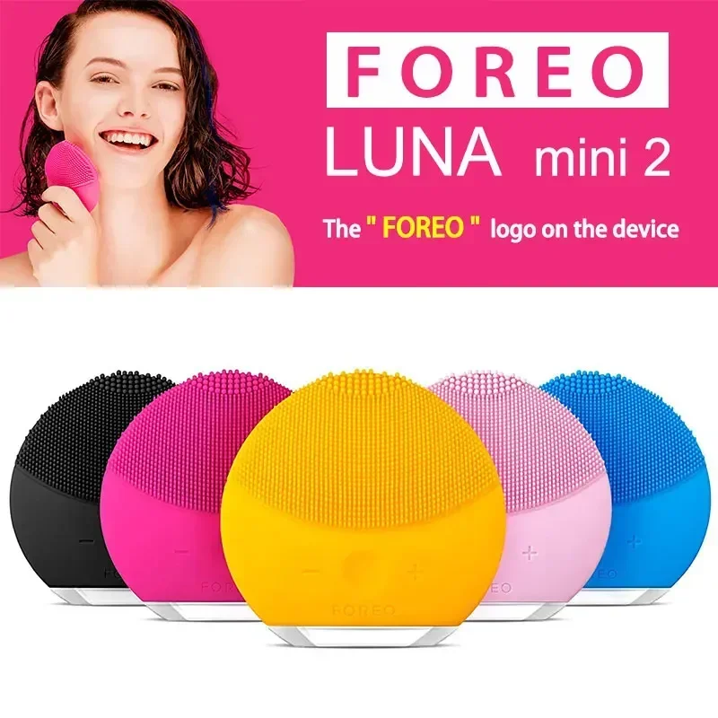 Foreo mini2 escova de limpeza facial de silicone facial, logotipo real, carregamento USB, à prova d'água, nível 8