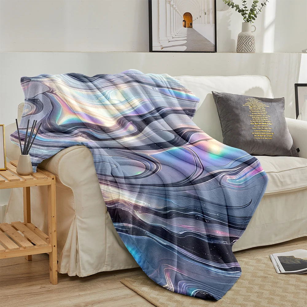 Holographic Rainbow Fluid Flannel Blanket Cartoon Printed Throw Blanket for Kids Adults Soft Plush Bed Sofa Cover Gift