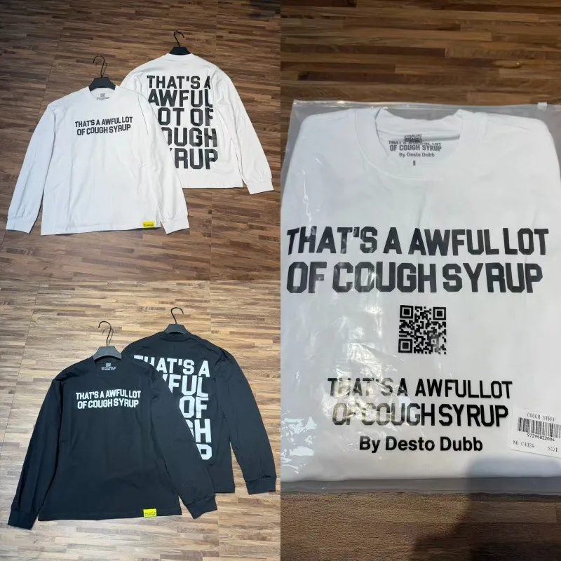 Fashion Letter Printed Simple Style THAT'S A AWFUL LOT OF COUGH SYRUP T-shirts Men Round Neck Loose Casual Long Sleeve Top Stock