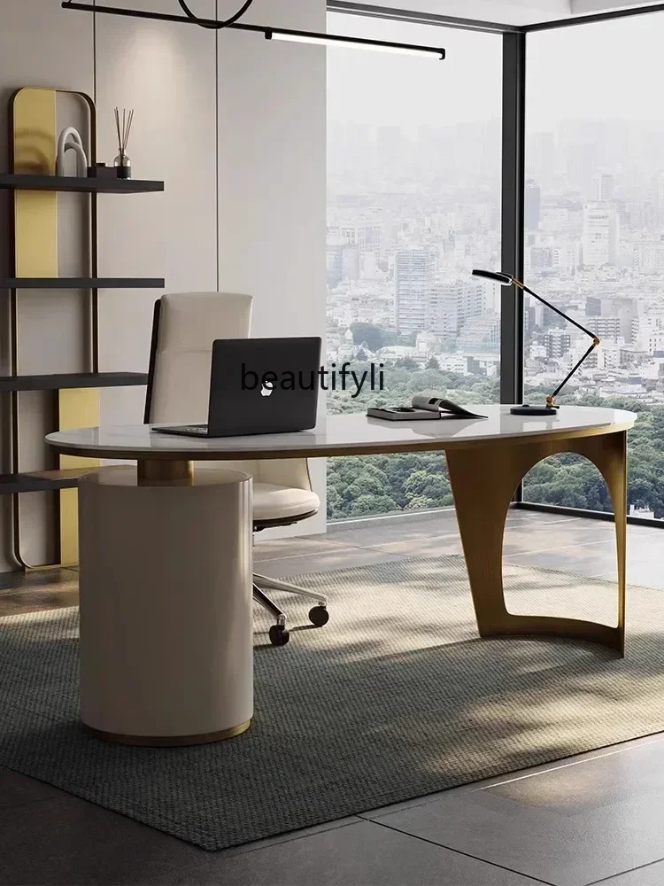 

X Stone Plate Light Luxury Study Desk Office Computer Writing Desk Bookcase Integrated Home