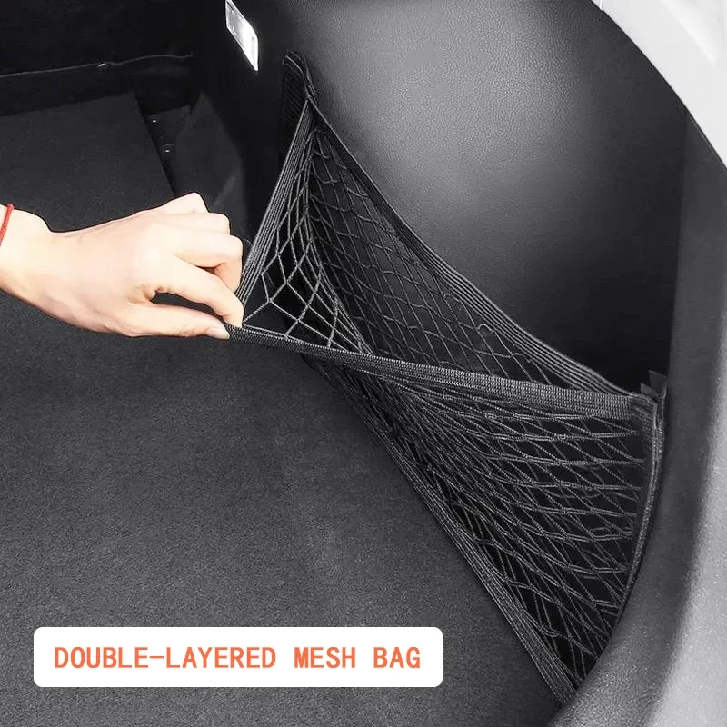 Double layered mesh storage bag compartment breathable mesh structure fixed by magic tap for car trunk back seat organization image 4