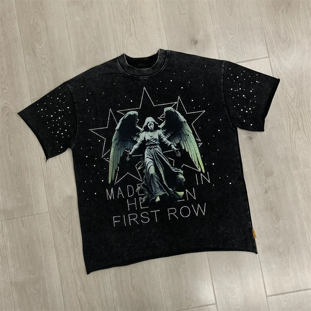 FIRST ROW MADE IN HEAVEN SHINING ANGEL CROPPED T-Shirt Men Women Black Loose Top T Shirt Tee