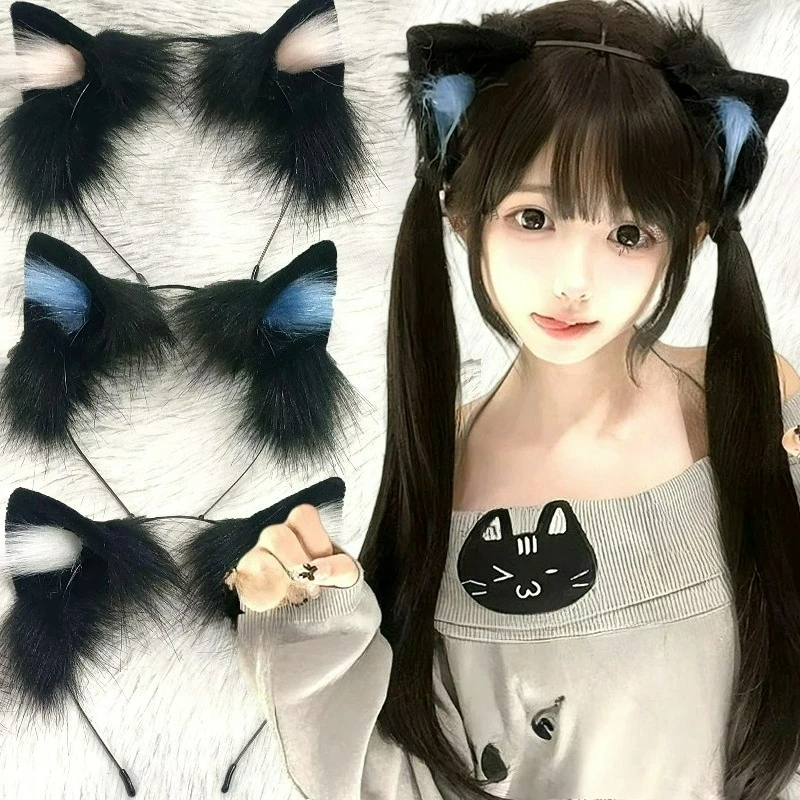 

JK Cosplay Plush Cat Ears Headband Funny Cute Lolita Hair Hoop Japanese Hair Accessories Faux Fur Cat Ear Hair Band Headwear