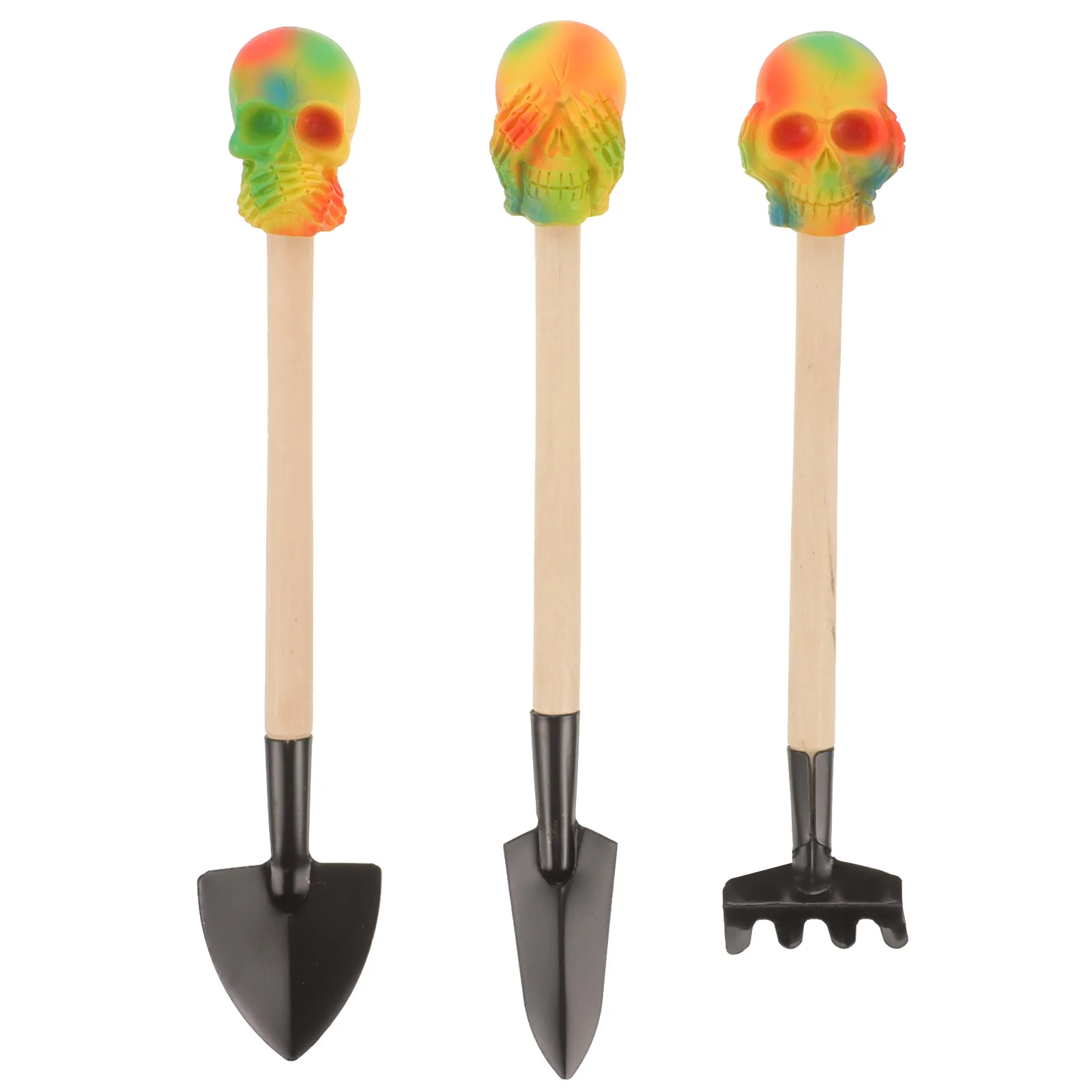 

1 set Mini Skull Flower Pot Shovels Set Colorful Gardening Tools H Trowel Rake Shovel For Succulents Plants Soil Loosening Metal