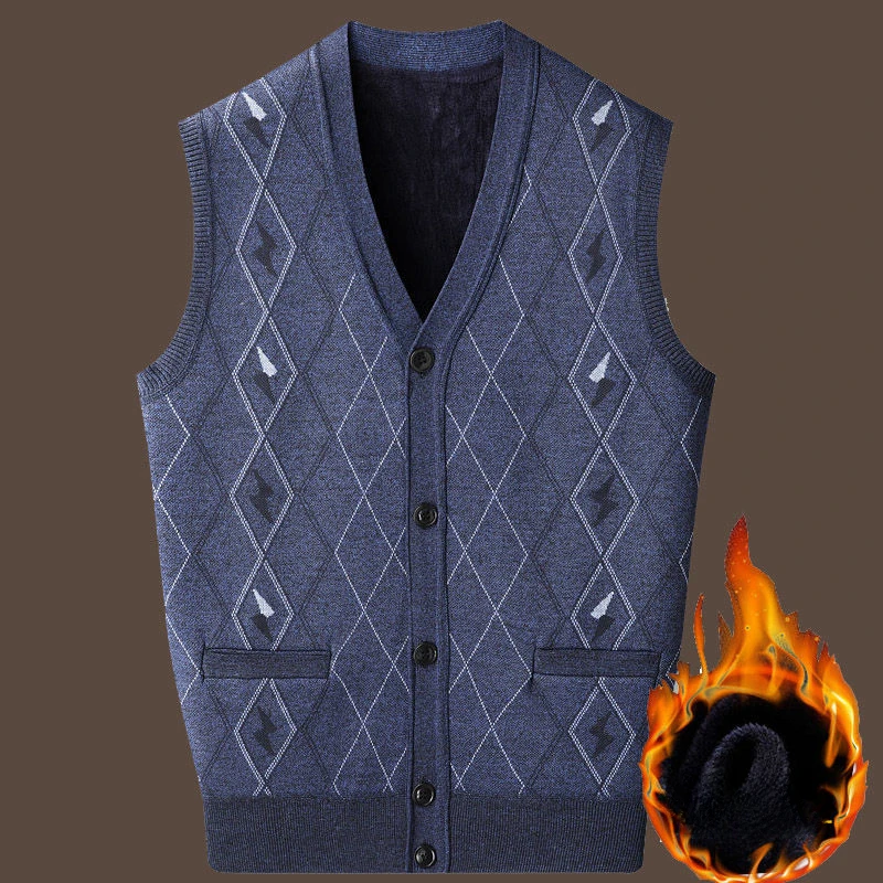 

Men 2024 Autumn Winter New Knitted Sleeveless Coats Male Plaid Button Sweater Tank Top Men's V Neck Cardigan Loose Vest D672