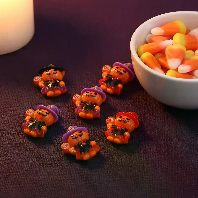5Pcs Halloween Pumpkin Wizard Resin Charms With Cute  Design Perfect For DIY Jewelry Making Halloween Party Decor
