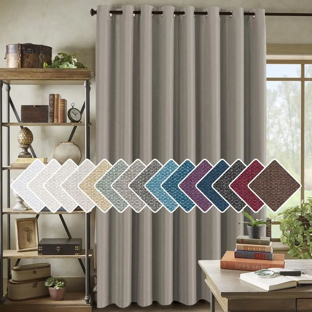 

Широкие светонепроницаемые шторы для спальни/гостиной - 100x96 дюймов, из льняной ткани с текстурой под мешковину, цвет серо-бежевый (хенер)