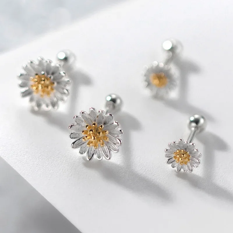 Trustdavis Real 925 Silver Small Fashion and Simply Daisy Flower Stud Earrings for Women Daily Wear Jewelry Gift DS3574 - view 3