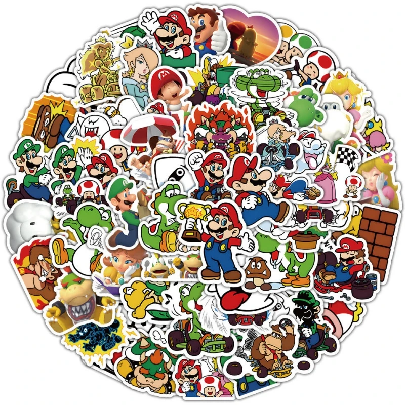 Super Mario Bros. Cartoon Animatiespel Rondom Creatieve Persoonlijkheid Graffiti Waterdichte Sticker Kerstcadeau Voor Kinderen