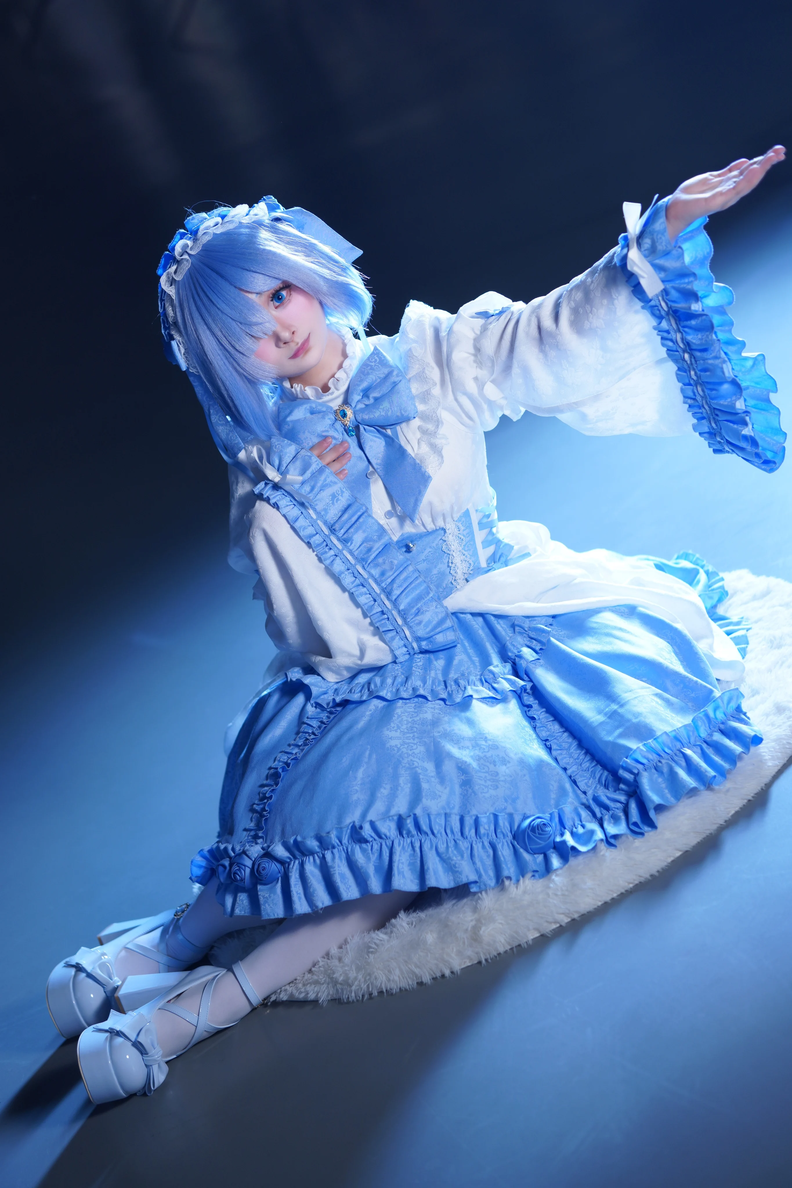 ゼロ 新しい Mooyiyi cos レム コスプレ衣装 ハロウィン クリスマス ロールプレイング パーティー コミック XS-L 青と白のかわいいドレス ロリータ