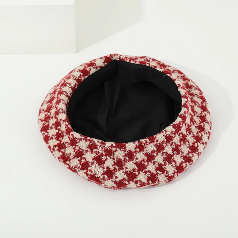 Autumn Winter Baby Hat Christmas Wool Children Beret Hats for Girls Adjustable Fashion Plaid Kids Cap New Year Gift 2-7Y