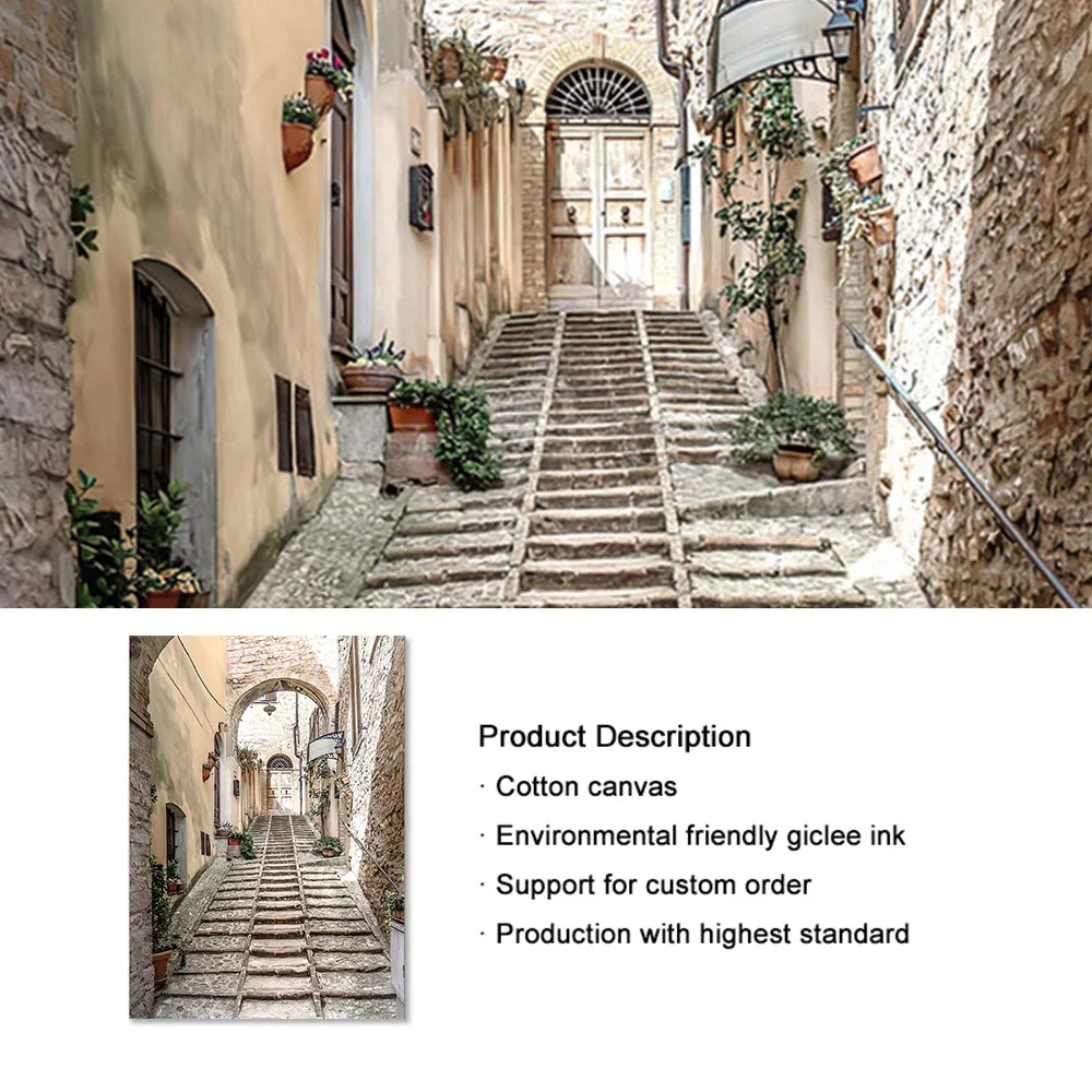 Decor Mediterranean Vintage Town Car Plant Quote Landscape Wall Art Canvas Painting Posters And Prints Picture For Living Room