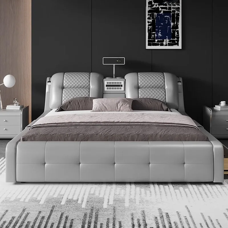 Luxury Leather Bed Multifonction Space Saving Queen Size Storage Bed Modern Lounge Camas De Casal De Luxo Bedroom Furniture