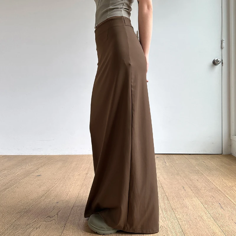 IAMHOTTY Knit Slim Solid Color One-Piece Slit Long Skirt Brown Chic Elegant Vintage Straight Maxi Skirts Grunge Streetwear 2023