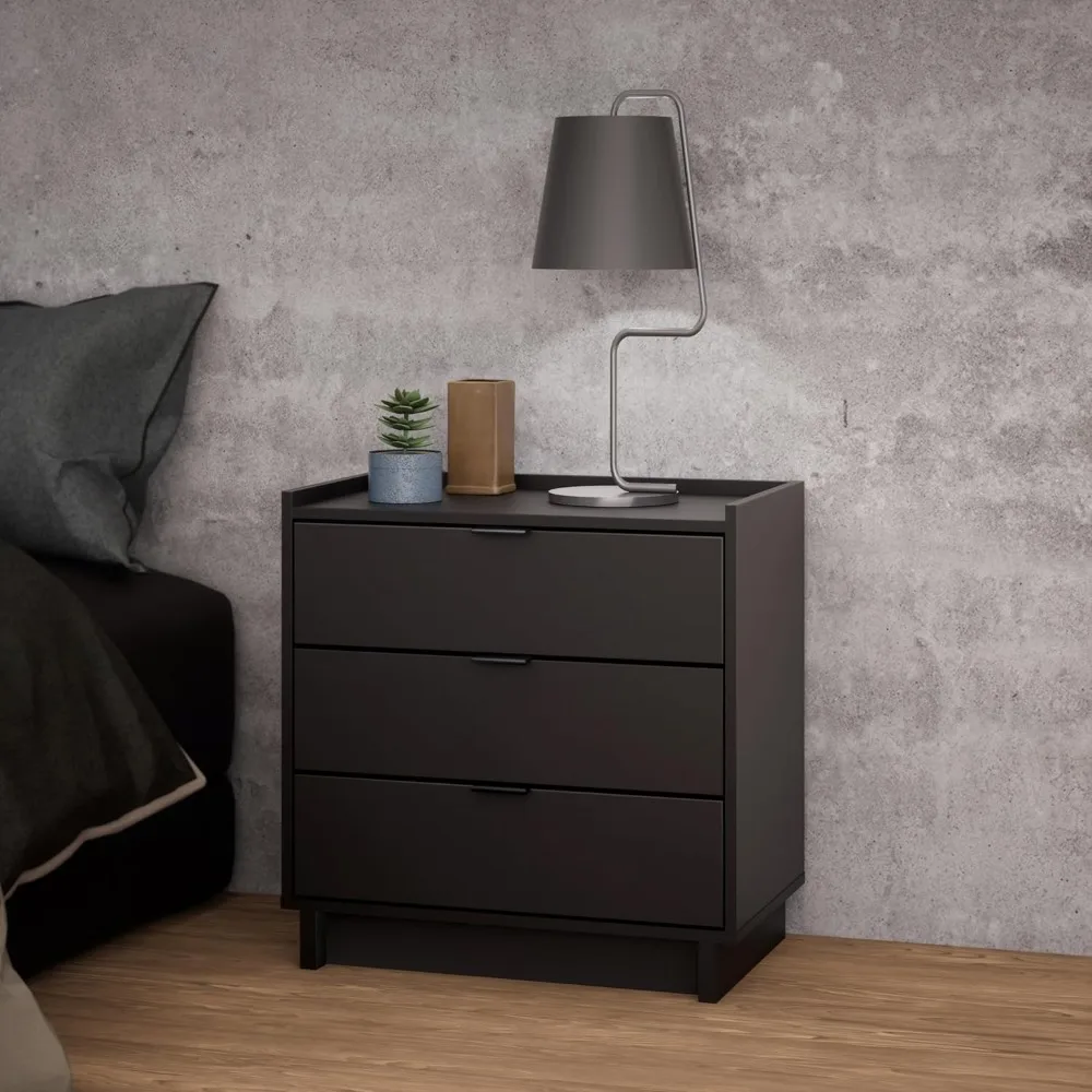 

Simply Modern Bedside Table, Black Bedroom Bedside Table, Coffee Table with 3 Drawers 26.5" W x 26.75" H x 16" D