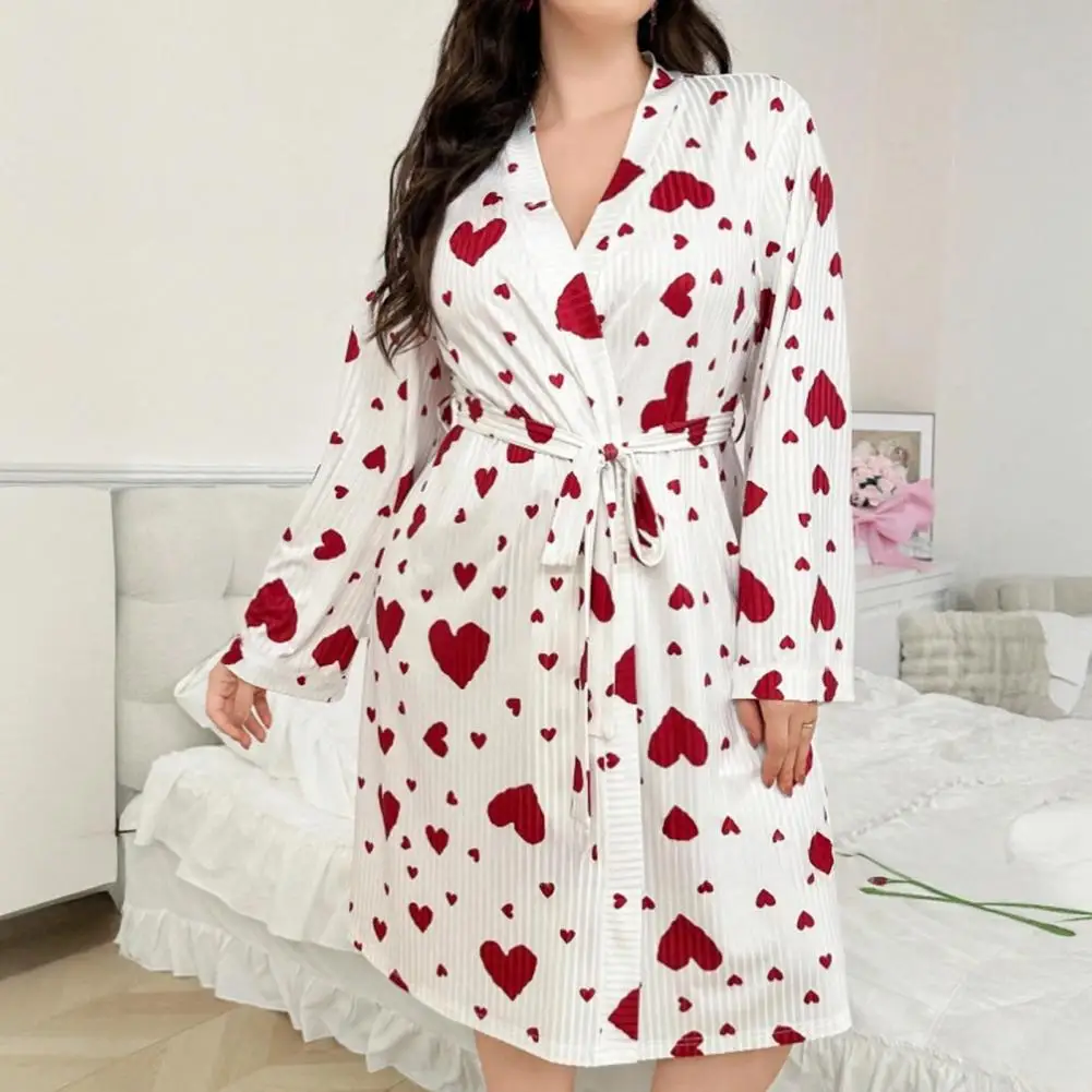 Sexy Dress Night Dress Heart-shaped Pajamas Women's Heart Printed Robe Soft Belted Kimono Bathrobe Shower Spa Loungewear Paja 80