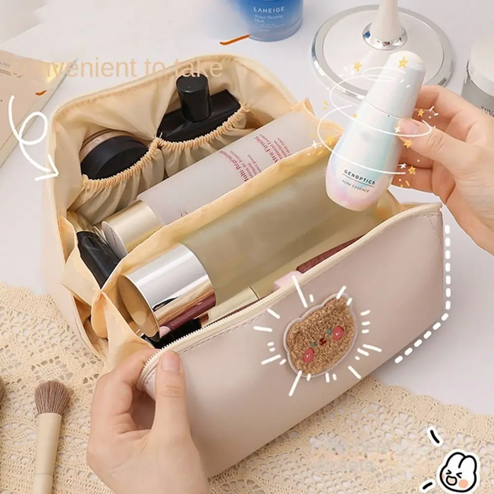 Houder Beer Konijn Print Cosmetische Organizer Grote Capaciteit Cosmetische Tas Toilettas Pu Make-Up Tassen Orgel Kussen Make-Up Tas