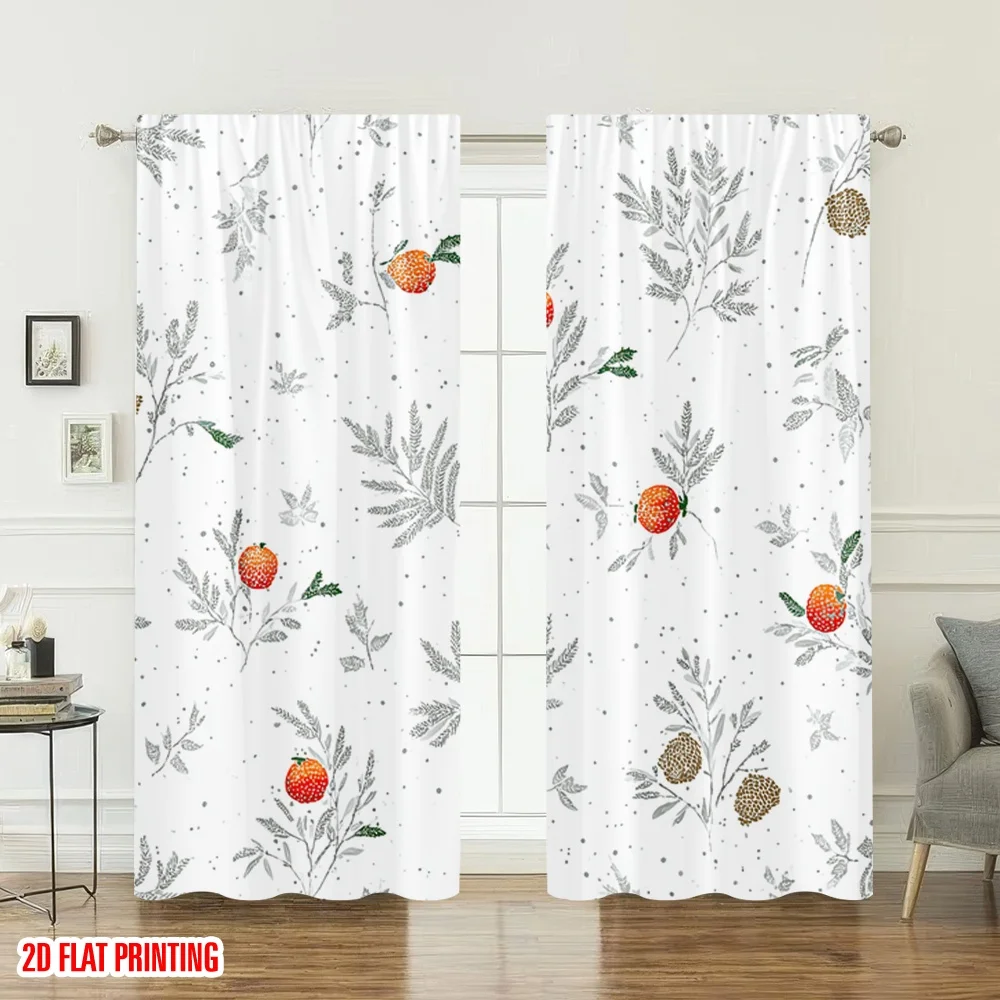 2 قطعة 2D الطباعة المسطحة عيد ميلاد سعيد الستائر عيد الميلاد الشتاء فروع الحلي الرقمية المطبوعة البوليستر الستائر احتفالي الجدار #6