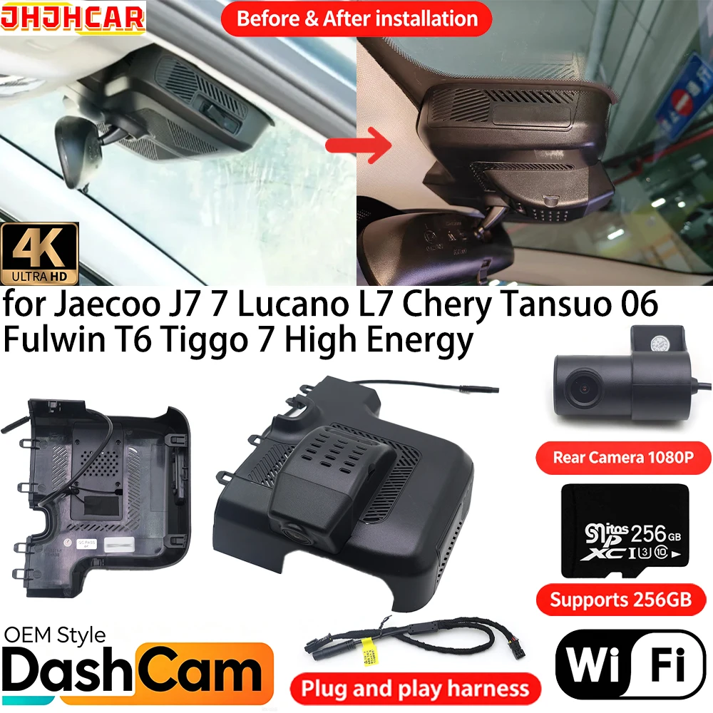for Jaecoo J7 7 Lucano L7 Chery Tansuo 06 Fulwin T6 Tiggo 7 High Energy Wifi DVR 4K Dash Cam Front Rear Camera Video Recorder