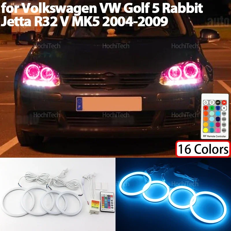 For Volkswagen VW Golf 5 Rabbit Jetta R32 V MK5 2004-2009 16-Color Cotton Light Rings Led Angel Eyes Car Headlight Accessories