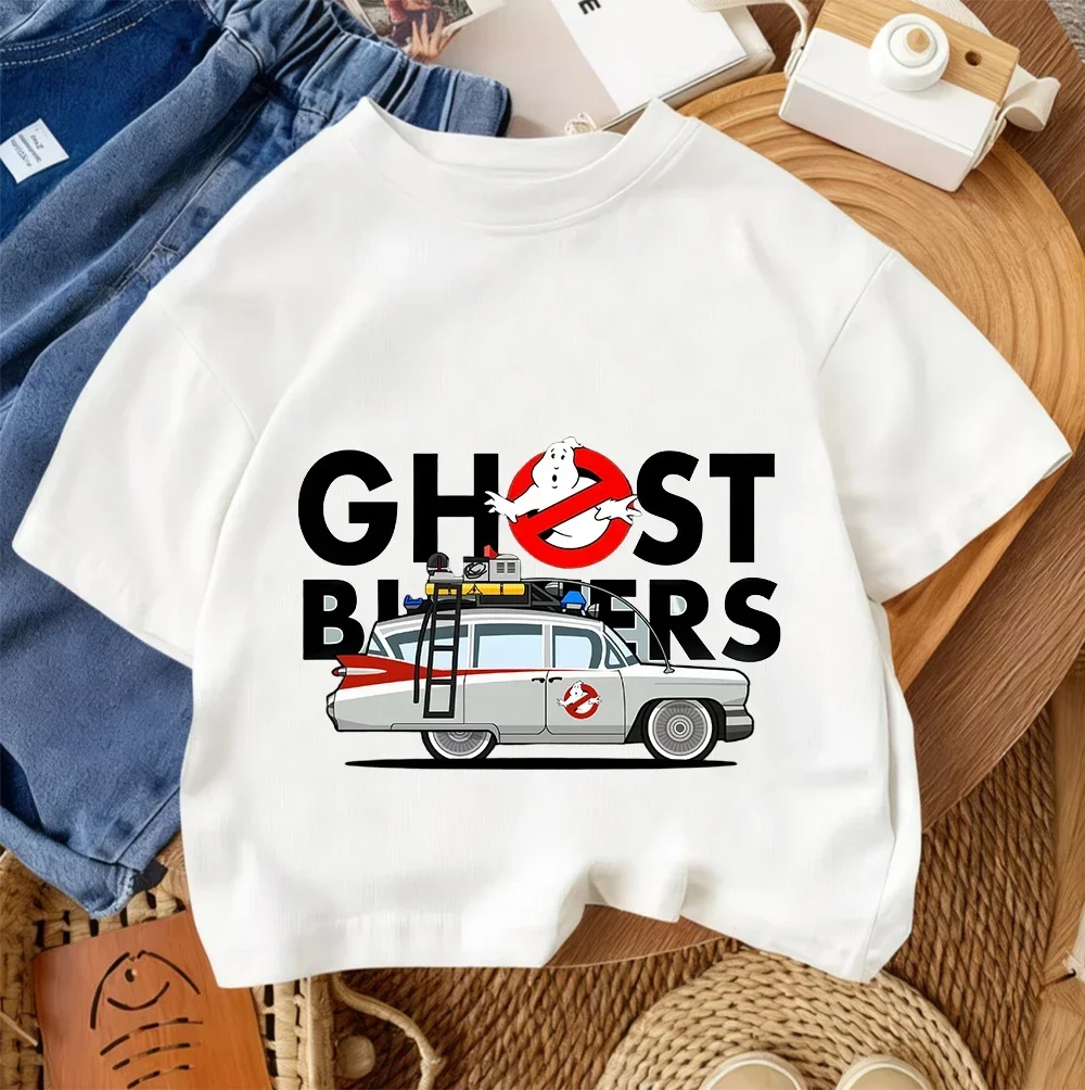 Camiseta de verano para niños 2026, estampado de moda de Ghostbusters, estilo informal diario, estilo callejero, 3-14 años