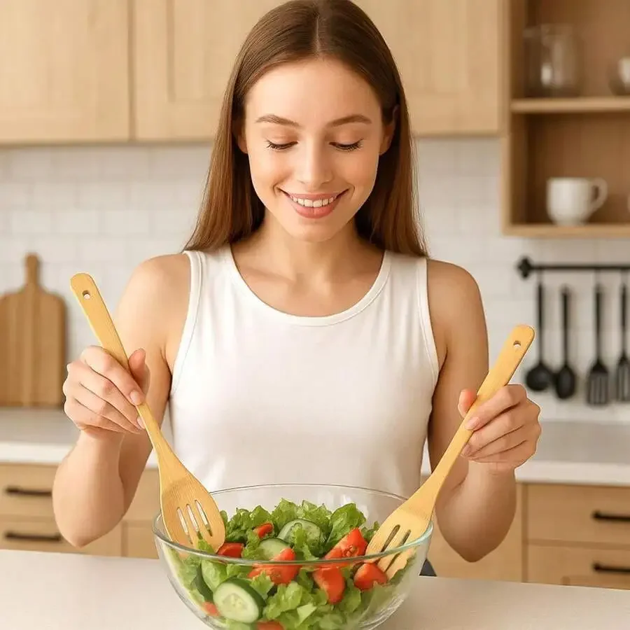 6-Piece Nonstick Bamboo Cooking Utensil Set With Spoons And Spatulas For Kitchen product image
