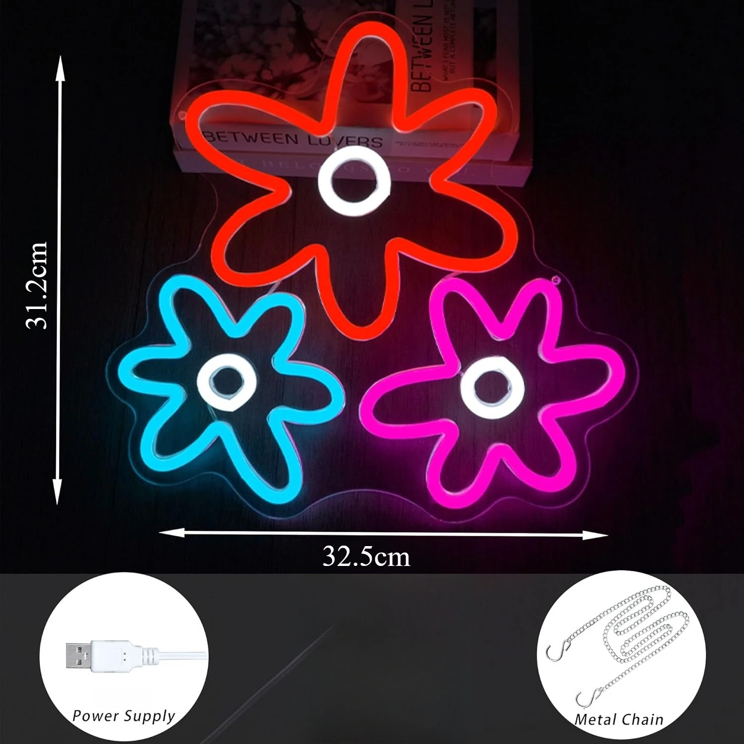 Retro Flowers Neon Sign Dimmable LED Neon Light for Bedroom Dressing Room Living Room Wall Decor Gift for Girls USB Dimmable