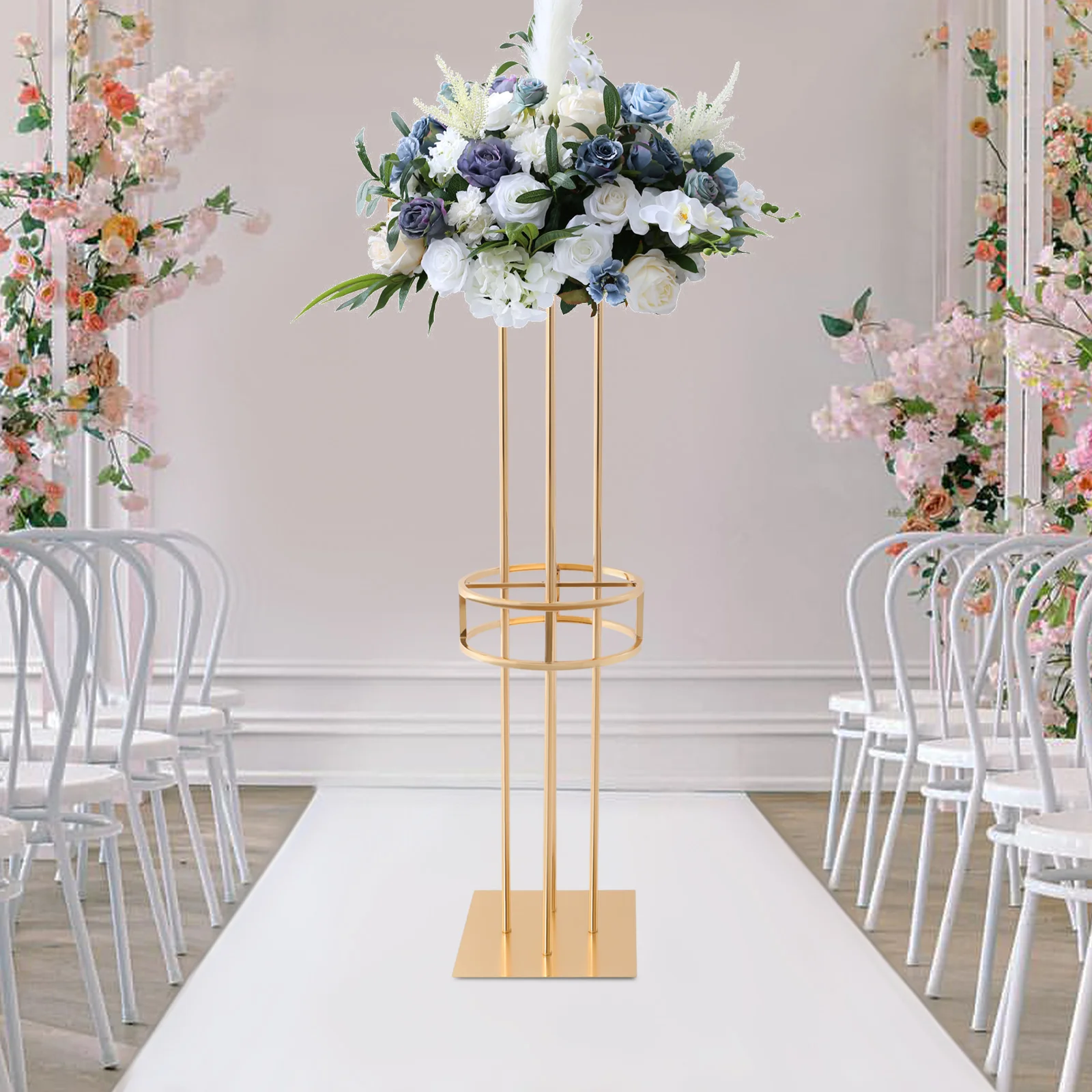 2-layer Golden Metal Flower Stand Banquet Guide Frame High Load-bearing Display Stand Decorative Flower Base