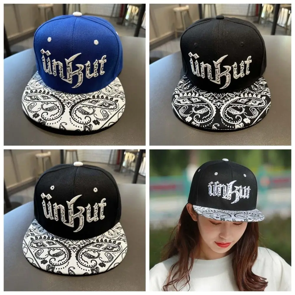 

Adjustable Letter Embroidery Flat Brim Hat Korean Style Hip-hop Street Style Baseball Cap Cotton Sunscreen Dance Snapback Hats