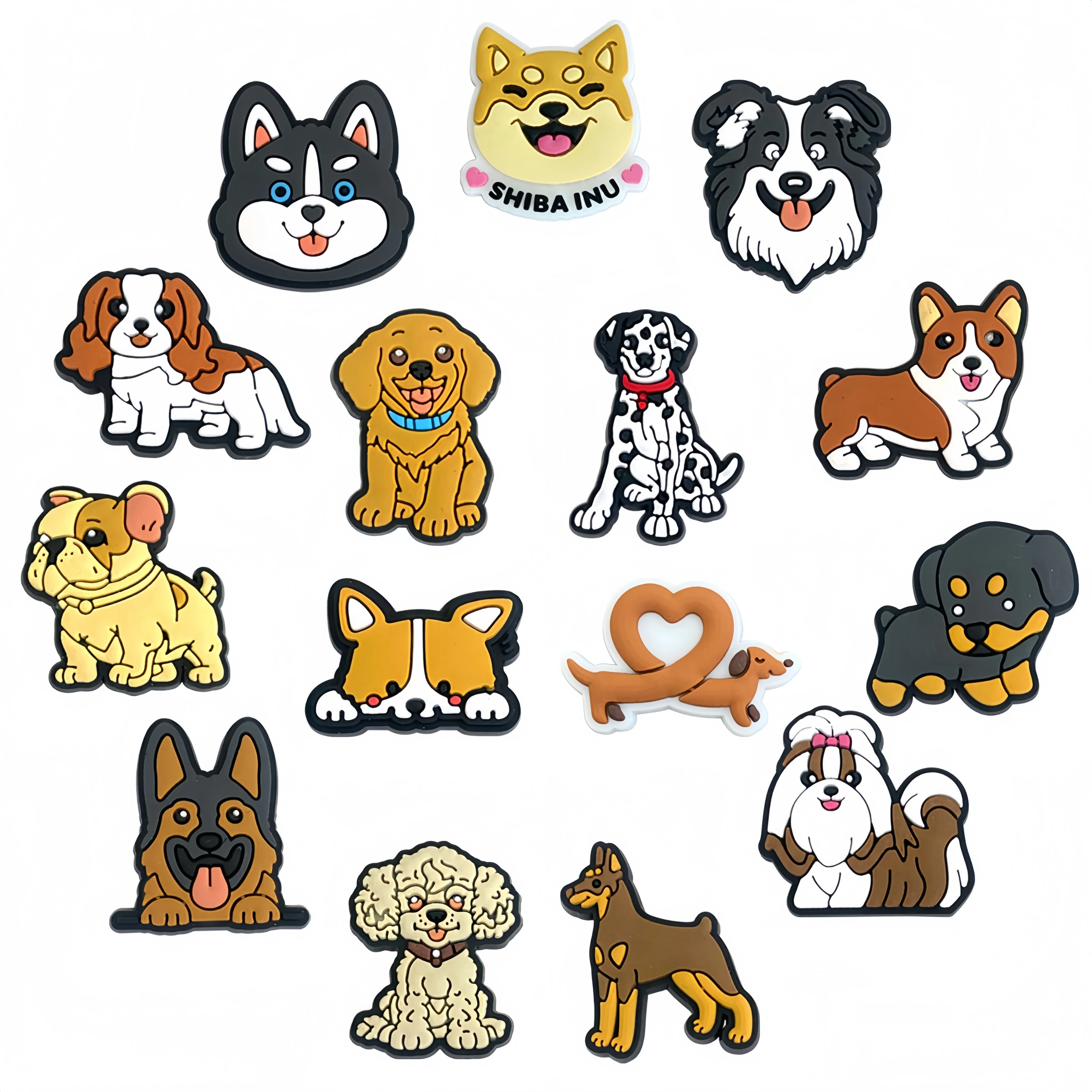 15-Pack Cute Dog Series Croc Charms – DIY PVC Shoe Decor for Sandals & Beach Bags