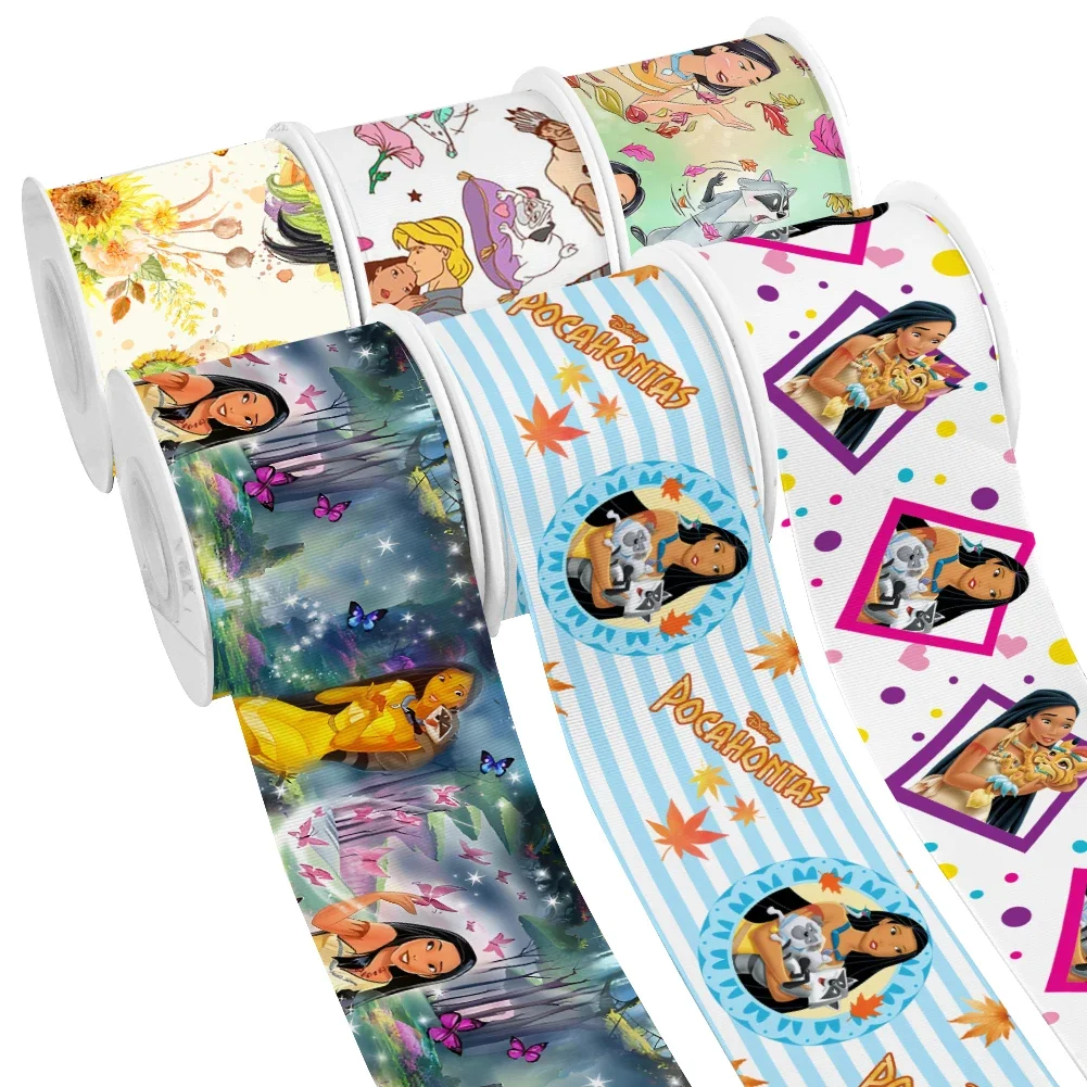 Cartoon Pocahontas Disney Princess Printing Grosgrain Ribbon 5Yards for DIY Hair Bows Merry Party Dec Meterials