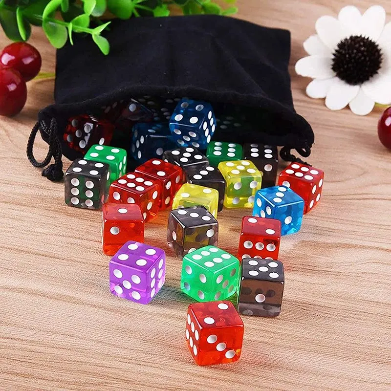 

10pcs/set 16mm Transparent Dice Set Square Corner Acrylic 6 Sided Board Game Dice for Night Club Pub KTV Party Table Games Dice