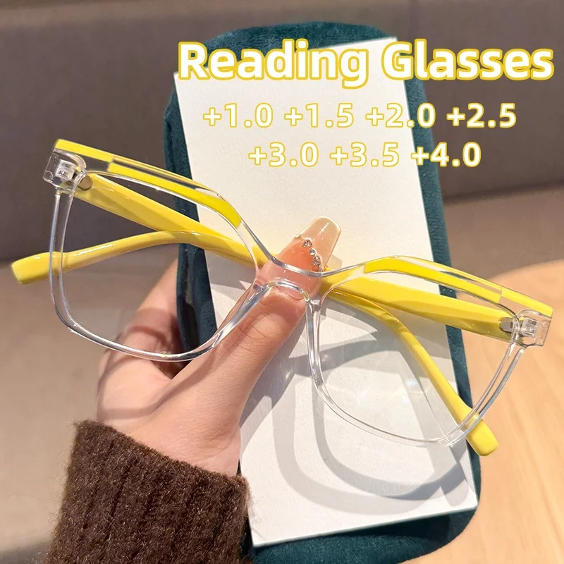 

New Personalized Color Blocked Leopard Print Reading Glasses Fashionable and Versatile Large Frame Anti Blue Light Glasses