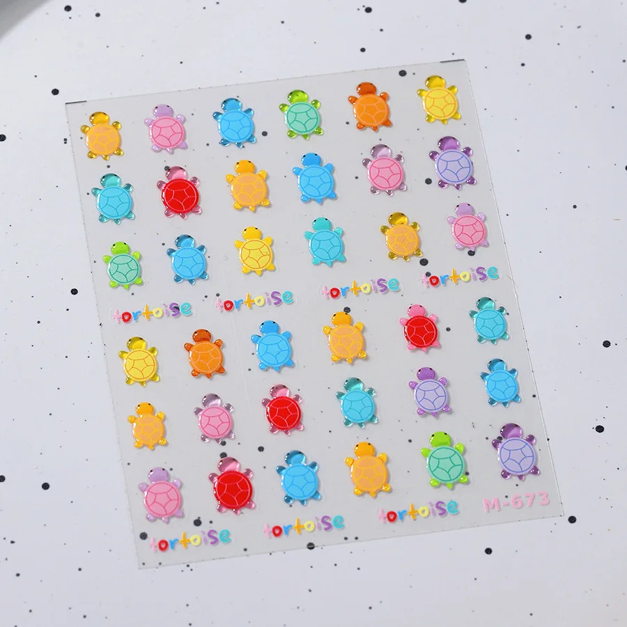 Kawaii Cartoon Colorful Little Tortoise Nail Stickers Jelly 3D Self-Adhesive Nail Art Decal Design Manicure Tool 1 Sheet