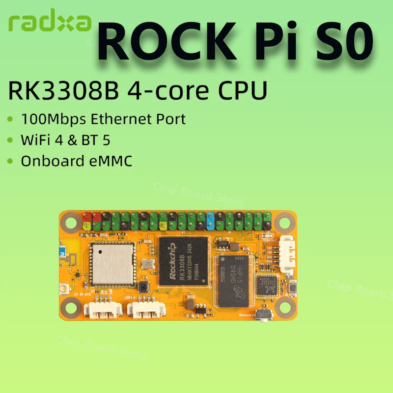 

Radxa ROCK Pi S0 RK3308B 4-ядерный процессор 100 Мбит/с Ethernet, Wi-Fi 4 и BT 5 и одноплатный компьютер eMMC