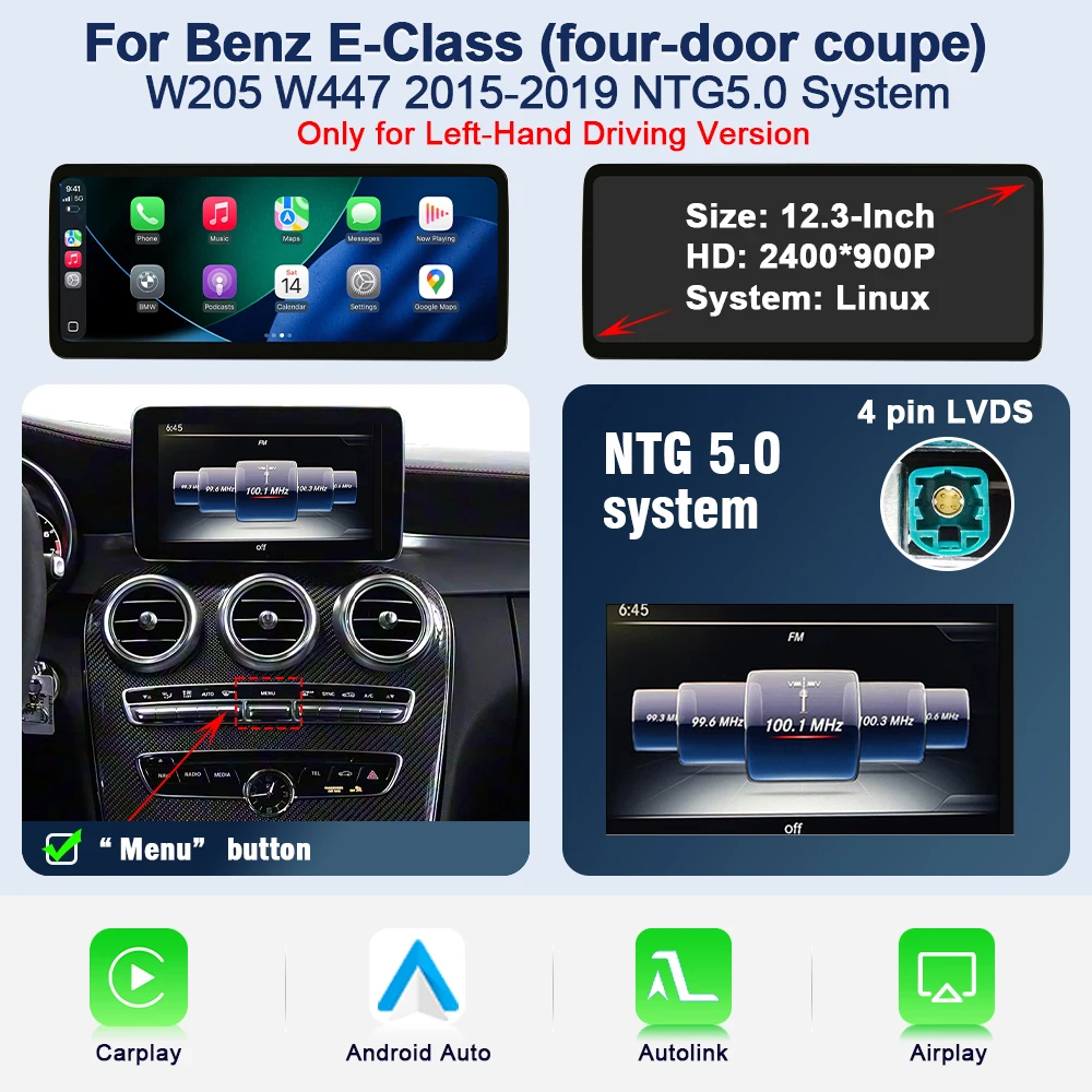 AUTOTOP HD 12.3" touchscreen CarPlay Android Auto voor Mercedes Benz E Klasse W212 E200 E230 E260 E300 S212 multimediaspeler voor auto