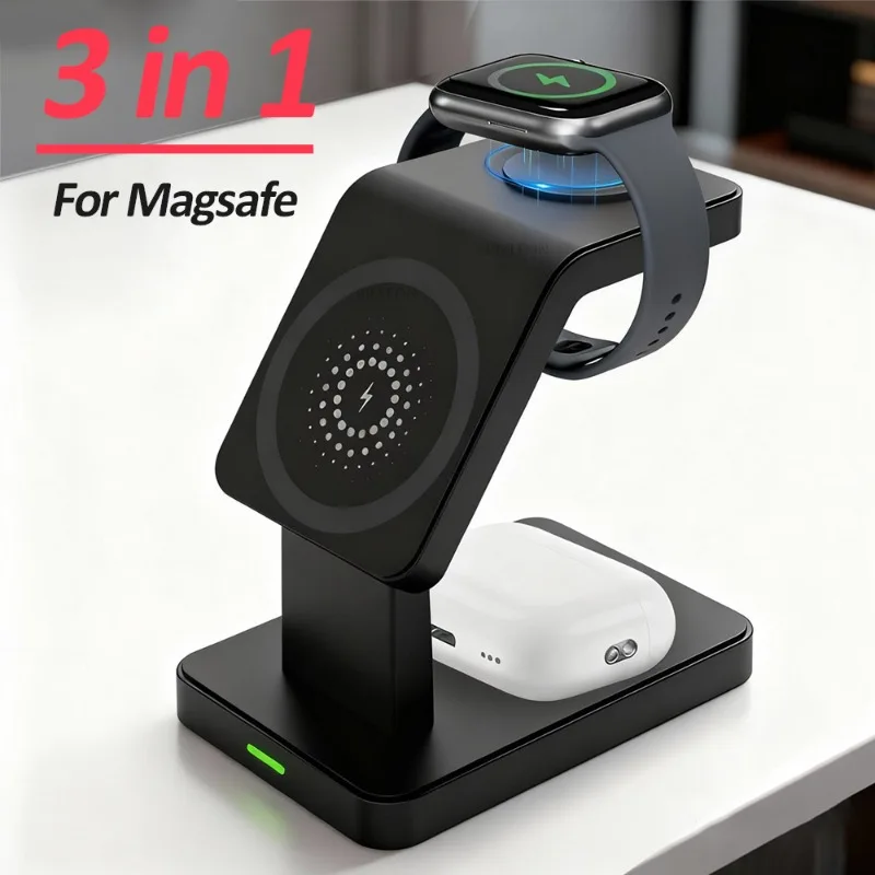 3 in 1 磁気ワイヤレス充電器 スマホホルダー スタンド iPhone 17 16 15 14 13 12 Pro Max Apple Watch 9 Airpods Pro 急速充電対応