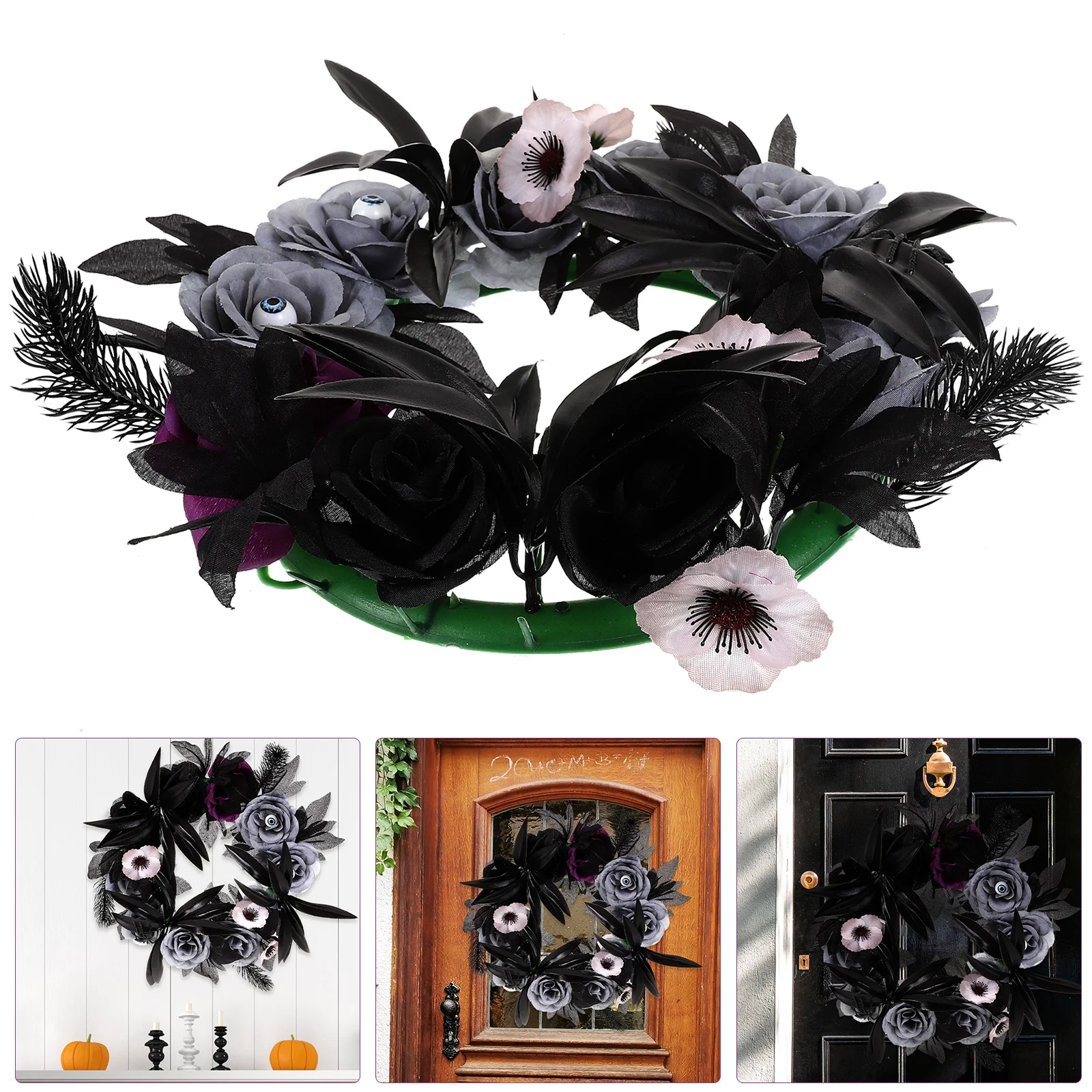 

Artificial Eyeball Spider Flower Halloween Wreath Gothic Spooky Front Door Decor Party Decoration Ornament Garland